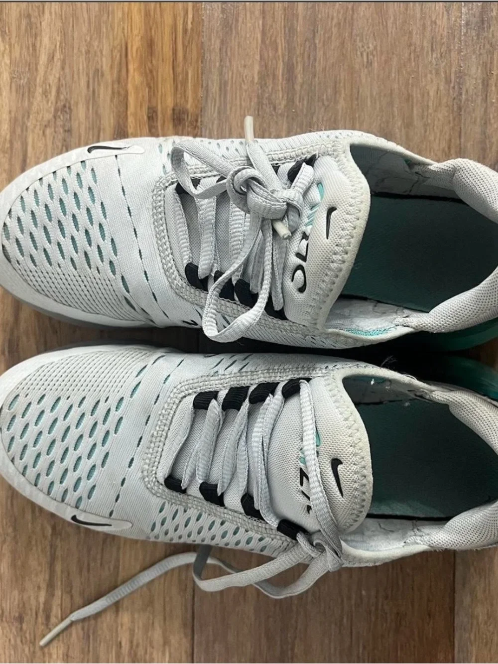 Nike White Sneakers with Teal Heel Air Unit